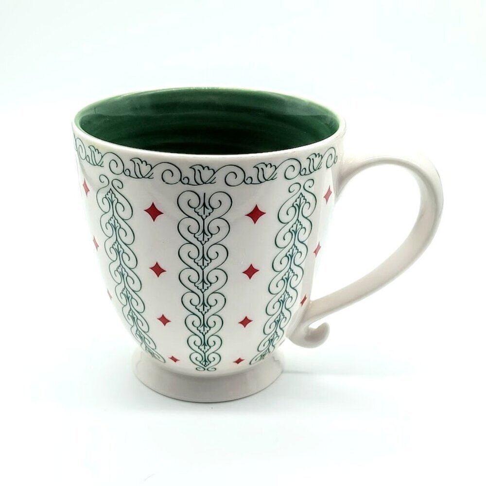 Starbucks Barista 2003 Red Diamond Green Swirl Large Ceramic Mug